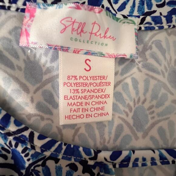 Stella Parker Dress Blue Tropical Print 3/4 Sleeve Resort Beach Vacation Small - Picture 8 of 9